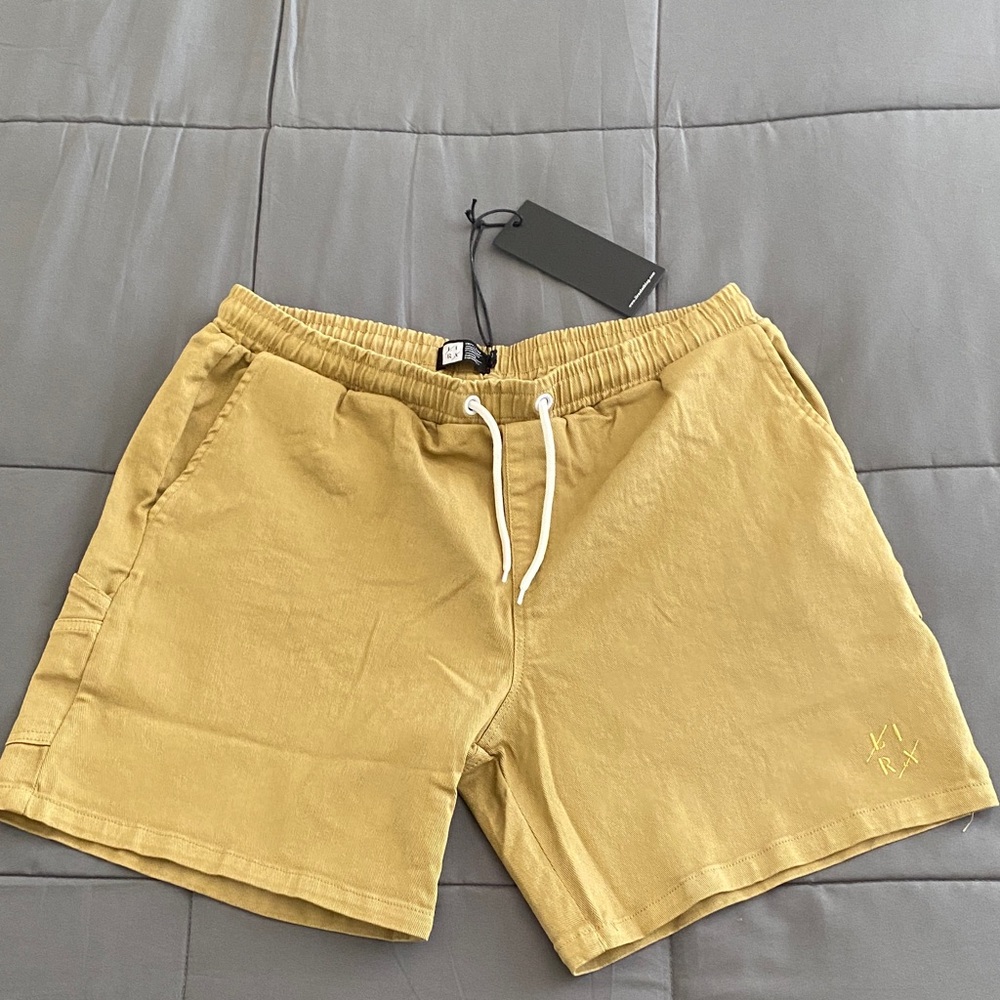 New Men’s LIRA Carpenter Utility Khaki Drawstring Shorts Large